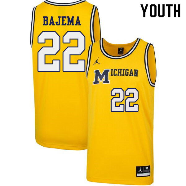 Youth #22 Cole Bajema Michigan Wolverines 1989 Retro College Basketball Jerseys Sale-Yellow